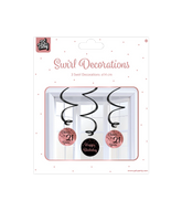 Hangdecoratie 21 Jaar Zwart Roze 17cm 3st